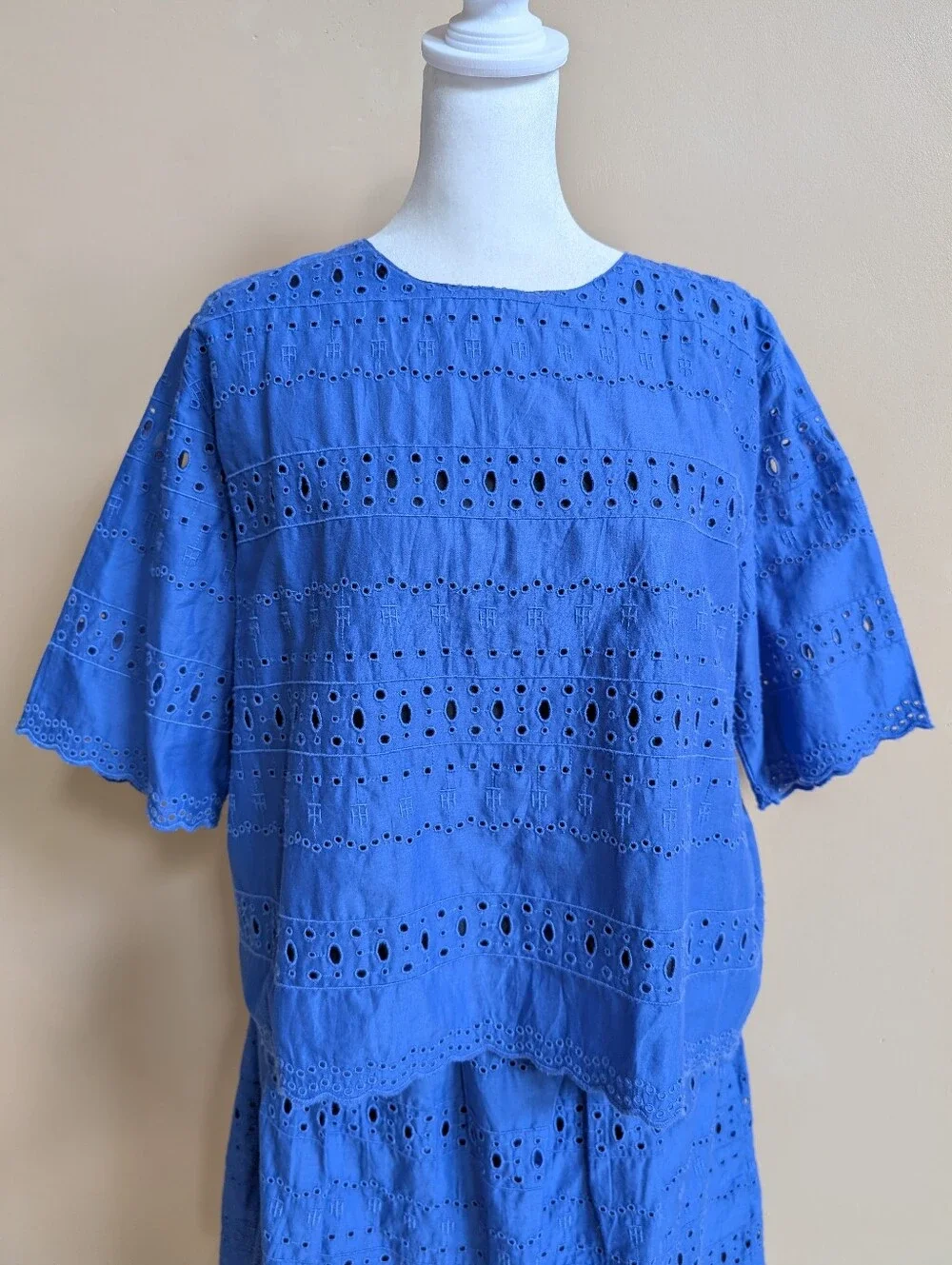 Tommy Hilfiger Blue Eyelet Embroidered Top & Skirt Set Size S